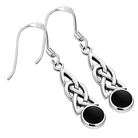 Black Onyx Celtic Trinity Knot Silver Earrings