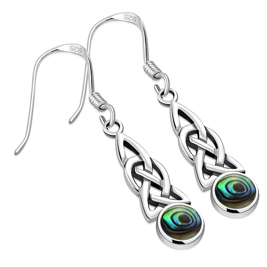 Abalone Shell Celtic Trinity Knot Silver Earrings