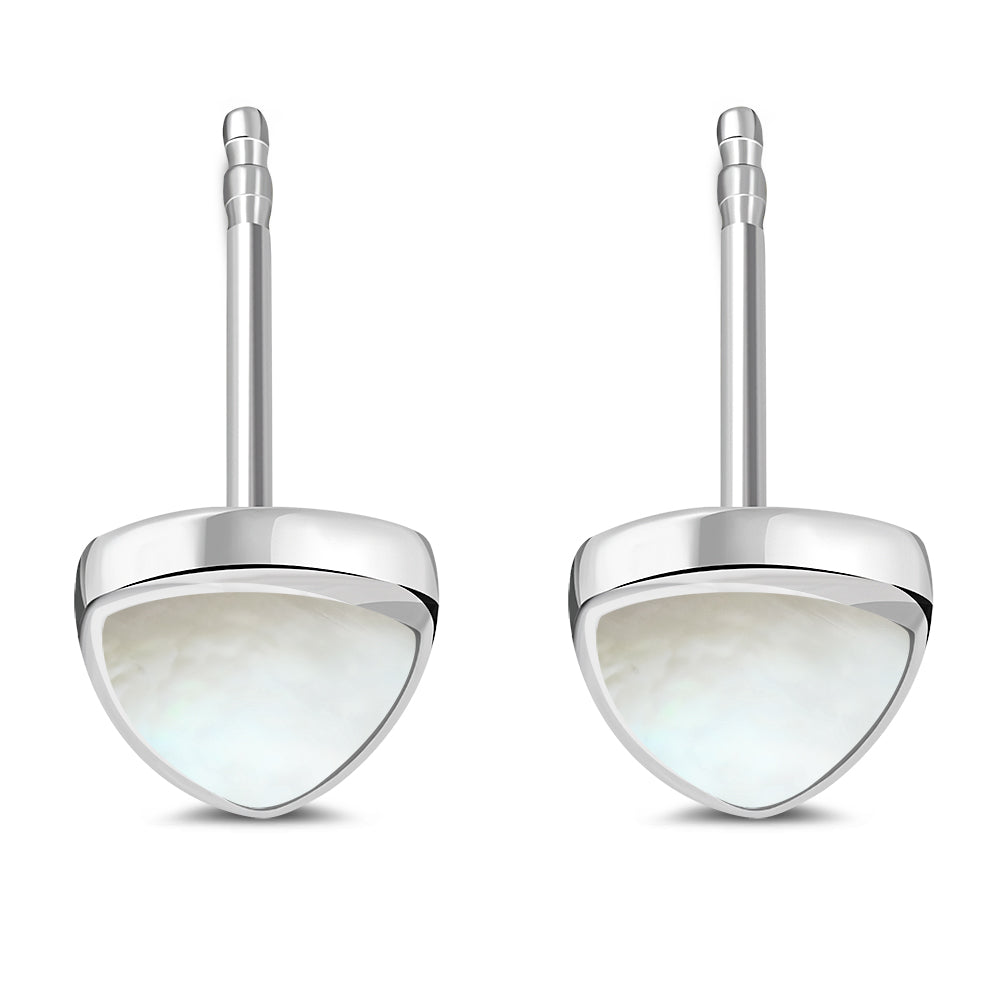 Mother of Pearl Reuleaux Triangle Silver Stud Earrings