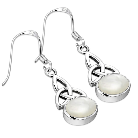 Mother of Pearl Celtic Trinity Knot Silver Earrings