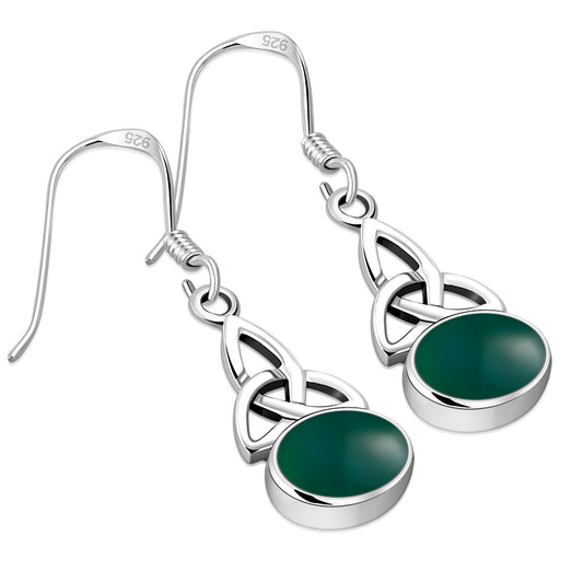 Green Agate Celtic Trinity Knot Silver Earrings