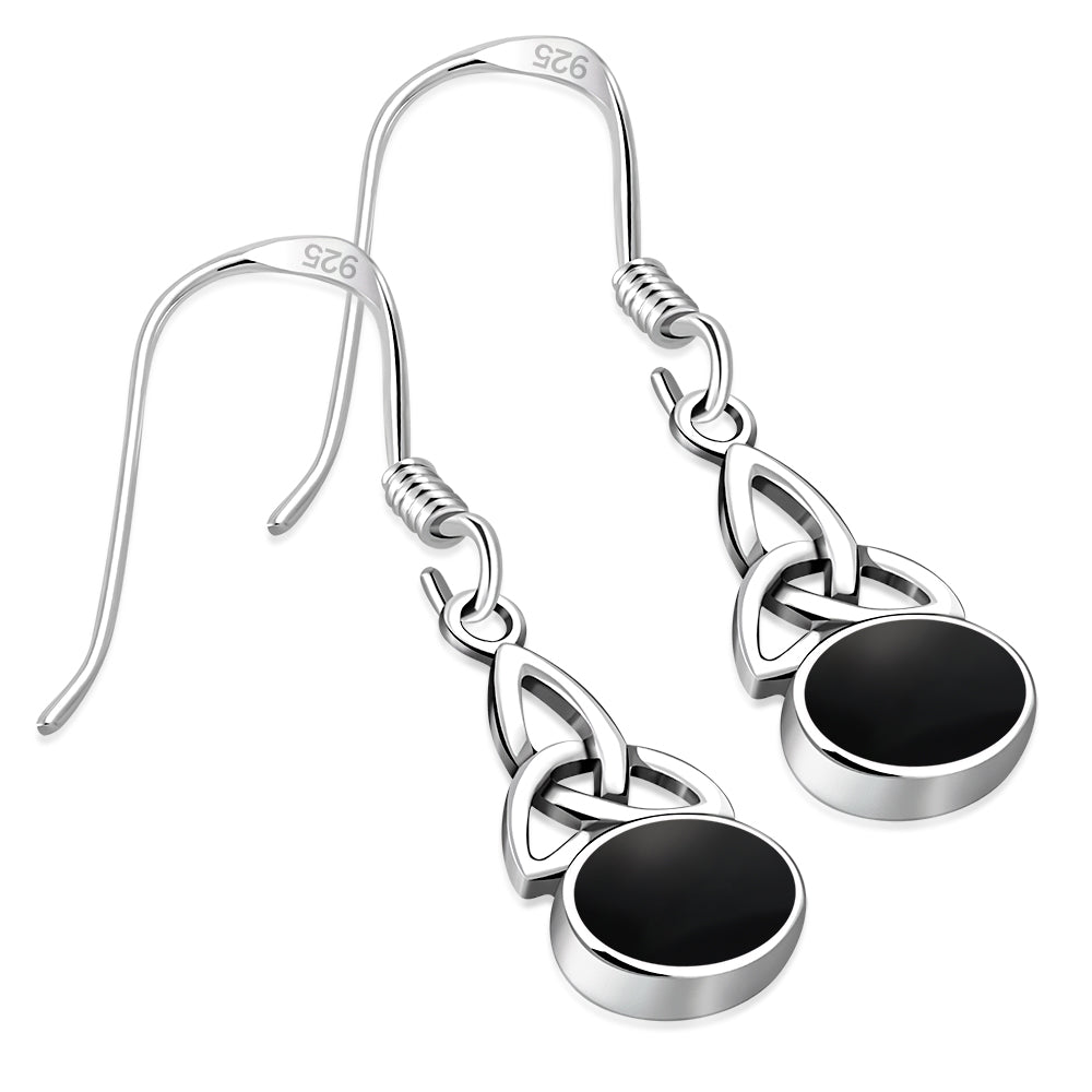 Black Onyx Celtic Trinity Knot Silver Earrings