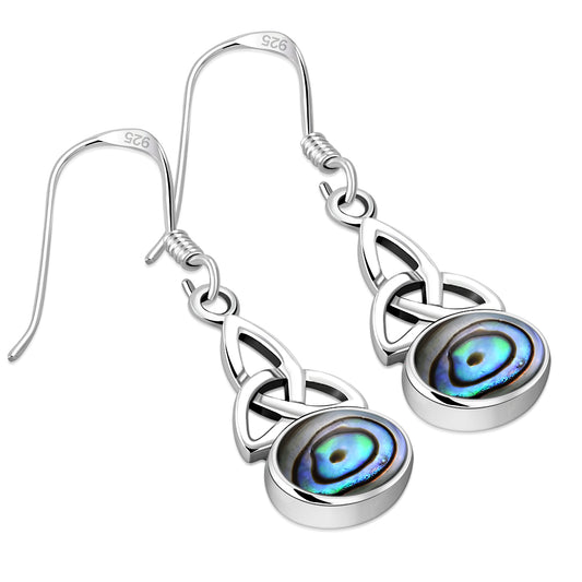 Abalone Shell Celtic Trinity Knot Silver Earrings