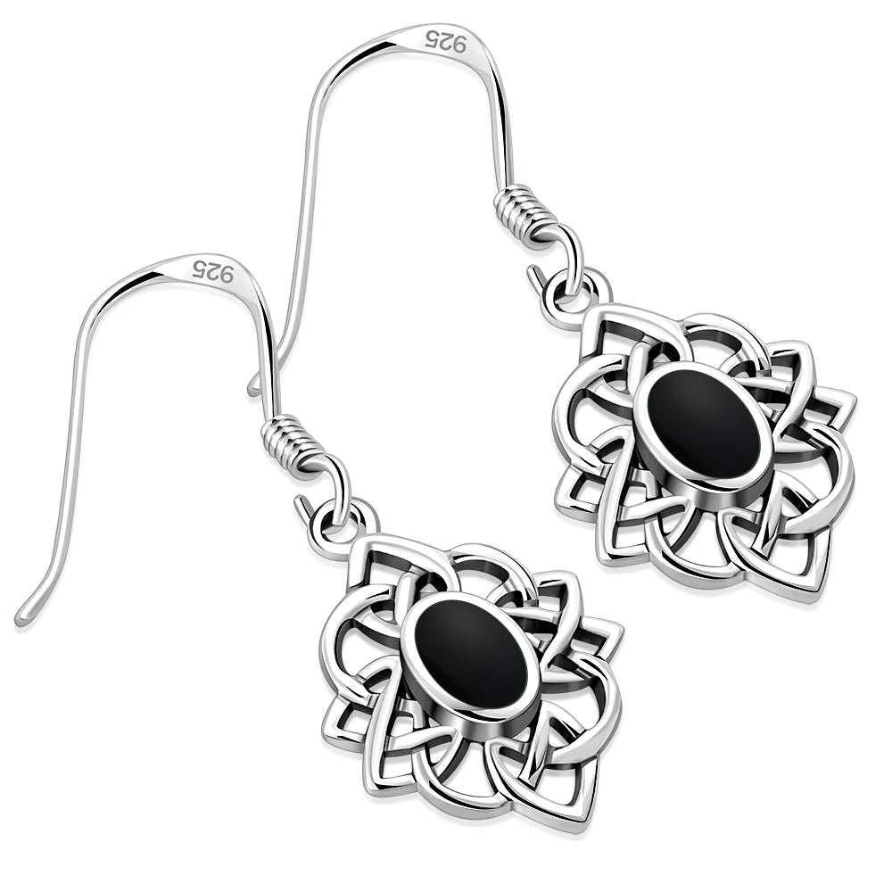 Black Onyx Celtic Knot Silver Earrings