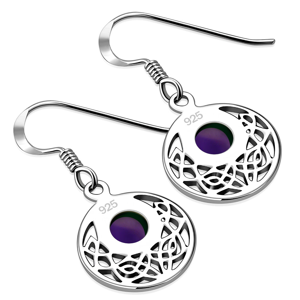 Amethyst Stone Round Celtic Knot Silver Earrings