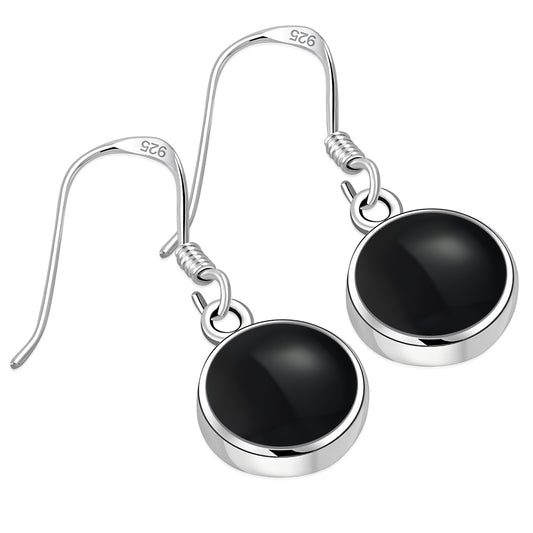 Black Onyx Round Sterling Silver Earrings