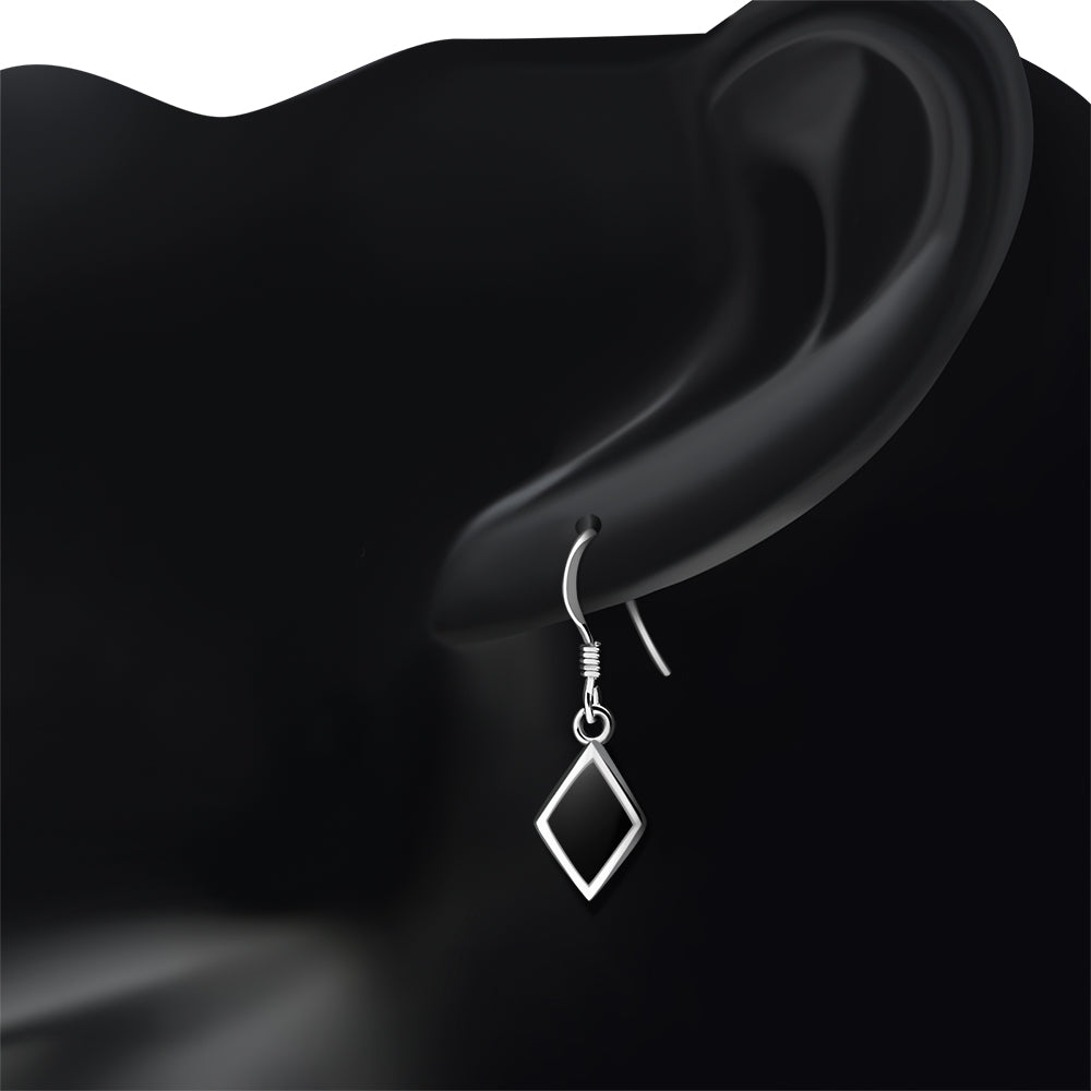 Black Onyx Rhombus Shape Silver Earrings