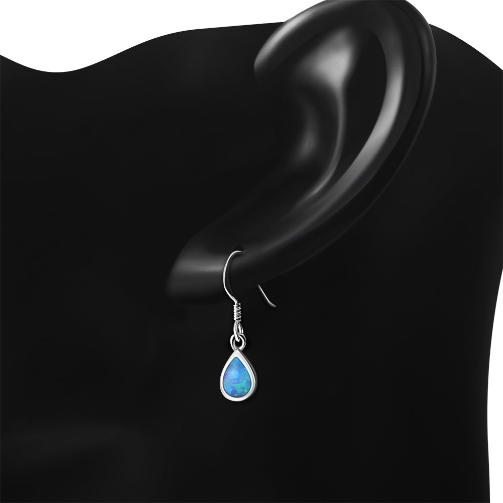 Synthetic Azure Blue Opal Drop Sterling Silver Earrings