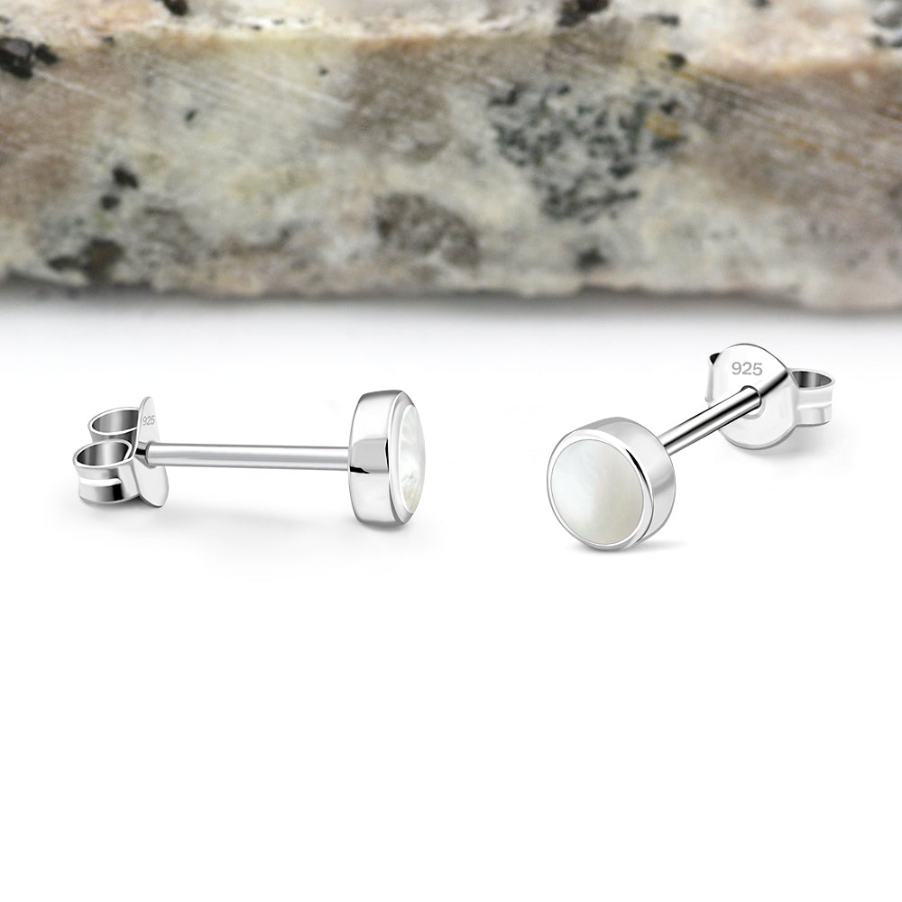 5mm | Round Mother of Pearl Silver Stud Earrings