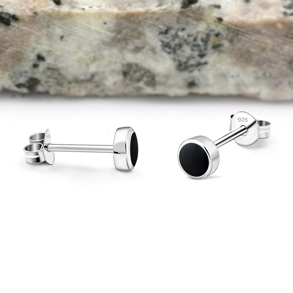 5mm | Round Black Onyx Silver Stud Earrings