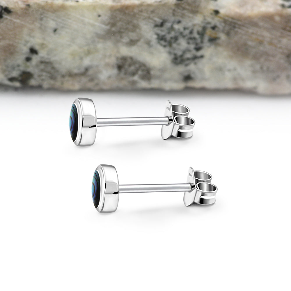 5mm | Round Abalone Sterling Silver Stud Earrings
