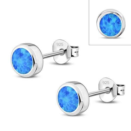 4.10mm | Synthetic Blue Opal Sterling Silver Stud Earrings