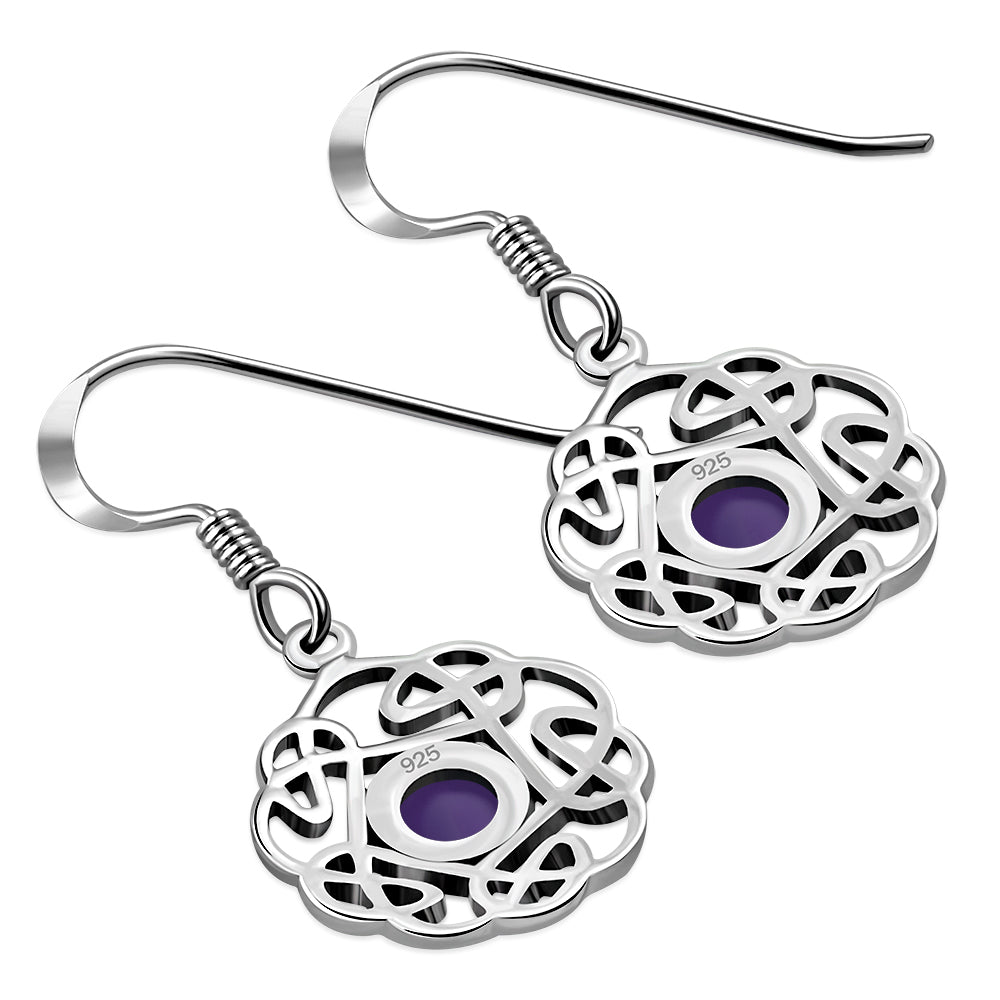 Amethyst Stone Round Celtic Knot Silver Earrings