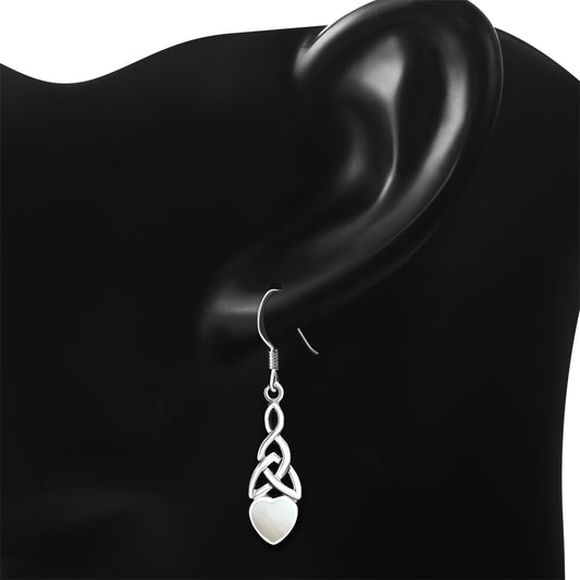 Mother of Pearl Heart Celtic Trinity Silver Earrings