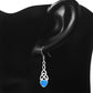 Synthetic Blue Opal Heart Celtic Trinity Silver Earrings