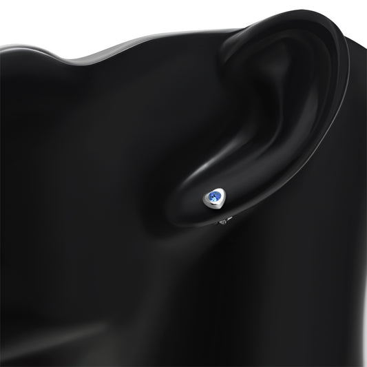 Sapphire CZ Heart Silver Stud Earrings