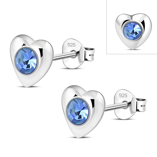 Sapphire CZ Heart Silver Stud Earrings