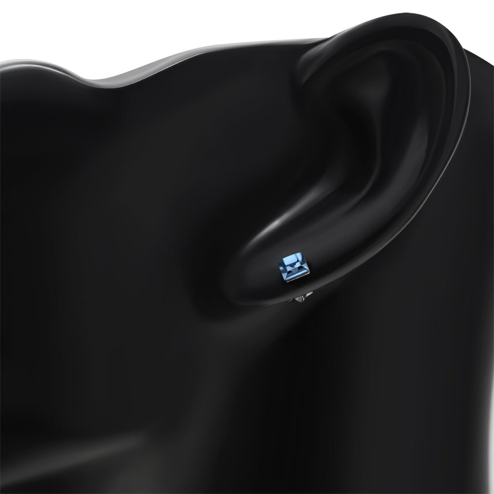 Sapphire CZ Square Silver Stud Earrings