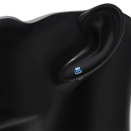 Sapphire CZ Square Silver Stud Earrings