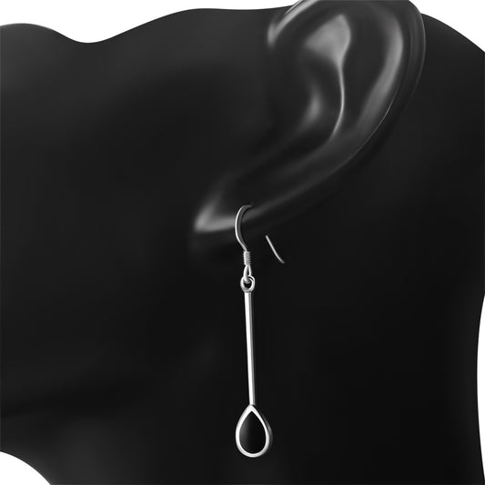 Black Onyx Drop Long Silver Earrings