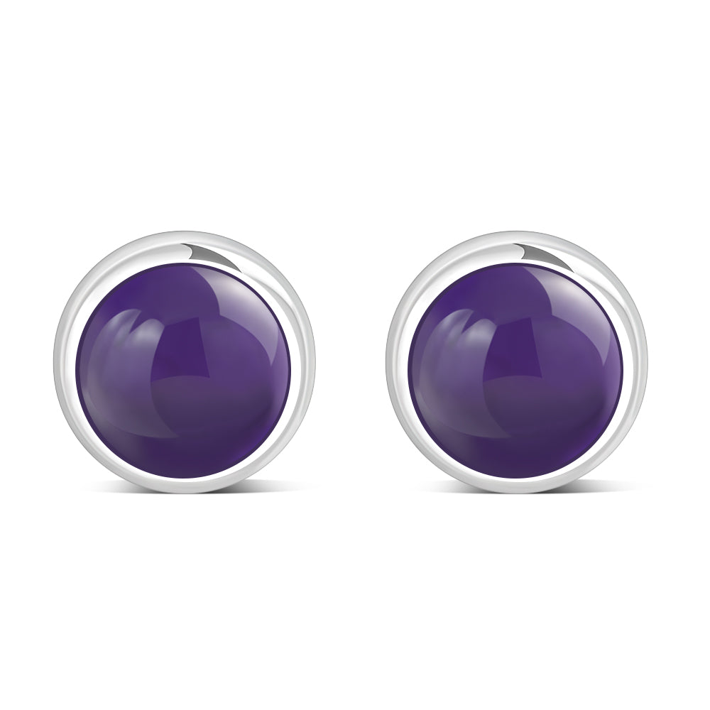 6.50mm | Amethyst Round Sterling Silver Stud Earrings