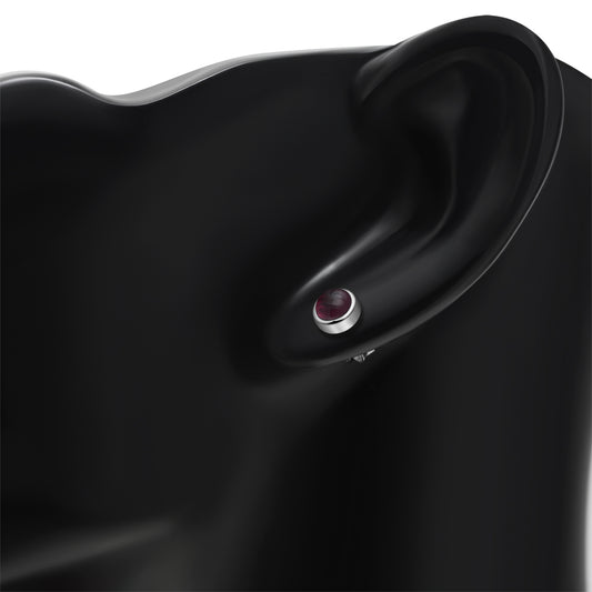 6.50mm | Garnet Stone Round Silver Stud Earrings