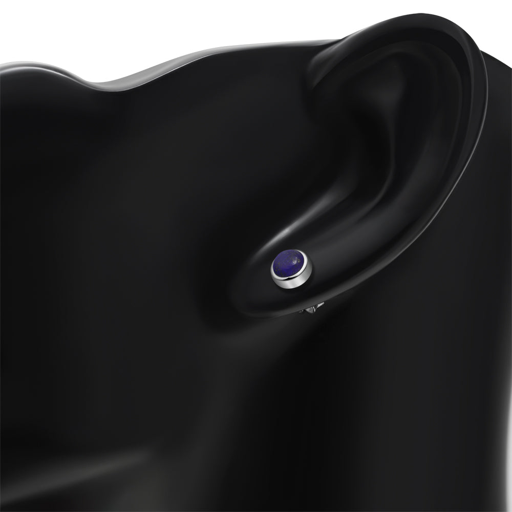 6.50mm | Lapis Lazuli Blue Stone Round Silver Stud Earrings