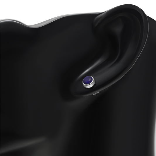 6.50mm | Lapis Lazuli Blue Stone Round Silver Stud Earrings