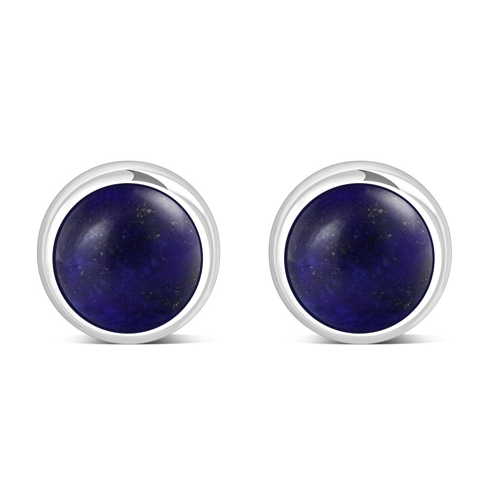 6.50mm | Lapis Lazuli Blue Stone Round Silver Stud Earrings