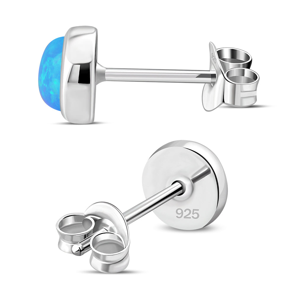 6.50mm | Synthetic Blue Opal Round Sterling Silver Stud Earrings