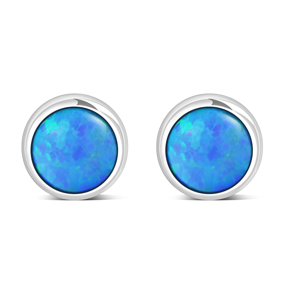 6.50mm | Synthetic Blue Opal Round Sterling Silver Stud Earrings