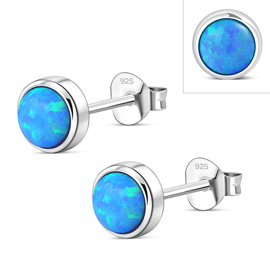 6.50mm | Synthetic Blue Opal Round Sterling Silver Stud Earrings