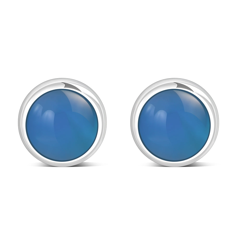 6.50mm | Blue Agate Round Silver Stud Earrings