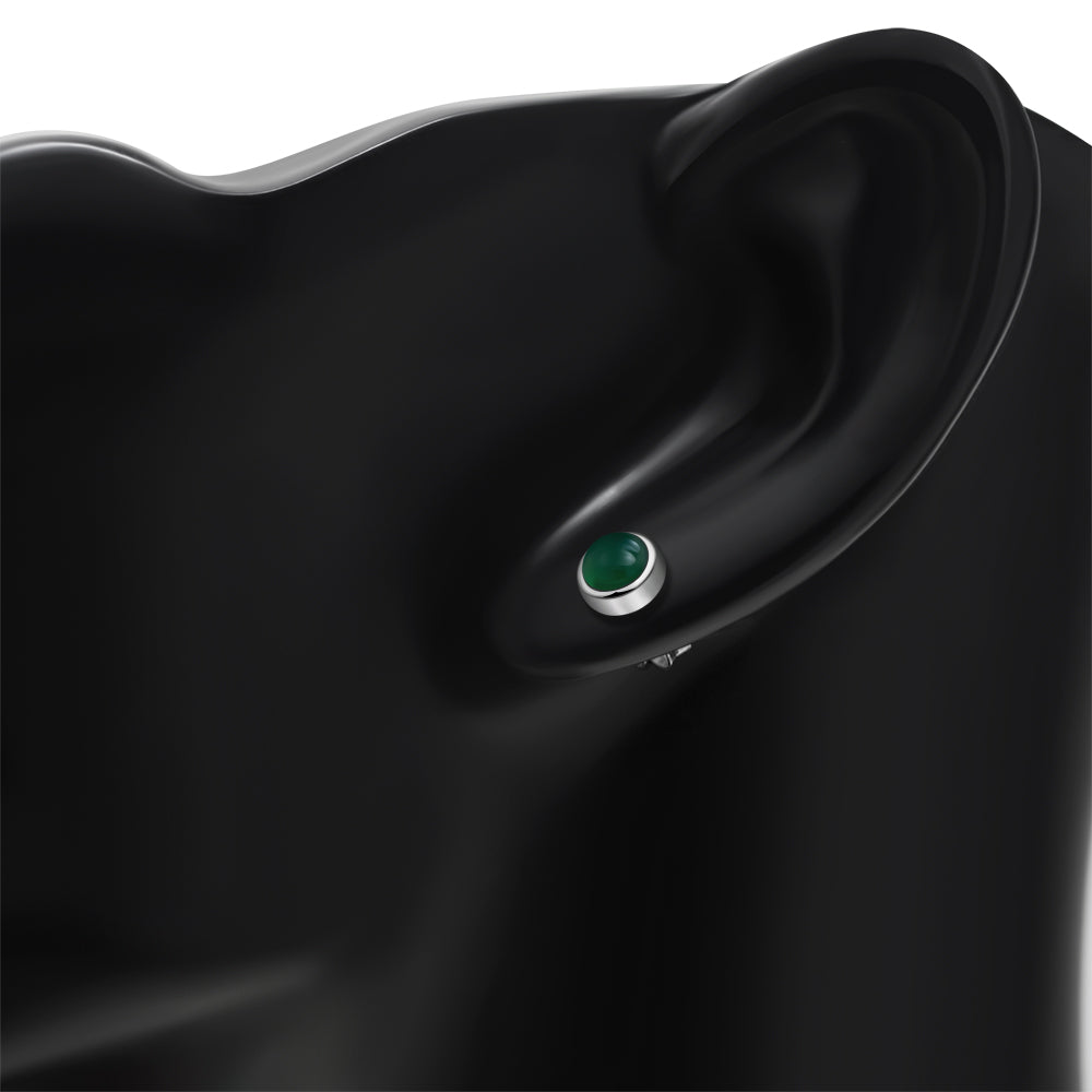 6.50mm | Green Agate Round Silver Stud Earrings