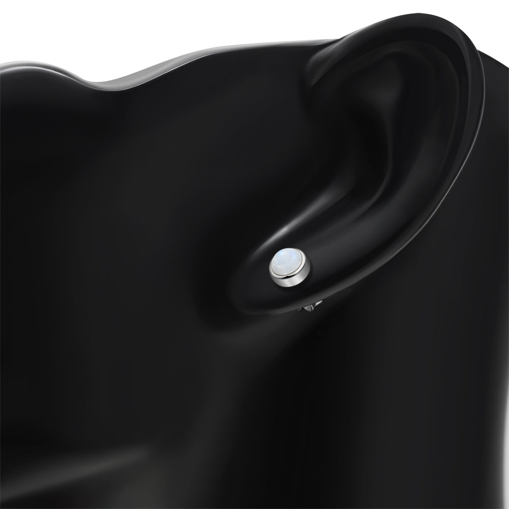 6.50mm | Rainbow Moonstone Round Silver Stud Earrings