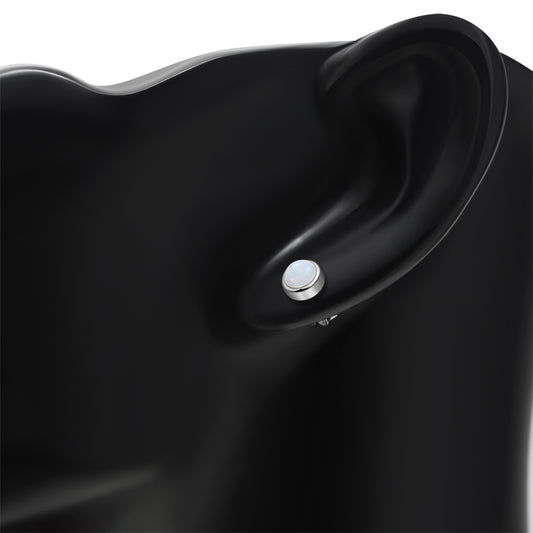 6.50mm | Rainbow Moonstone Round Silver Stud Earrings