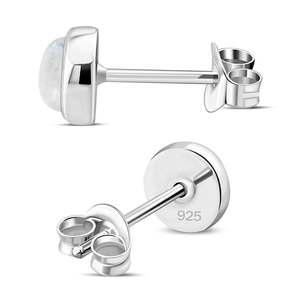 6.50mm | Rainbow Moonstone Round Silver Stud Earrings