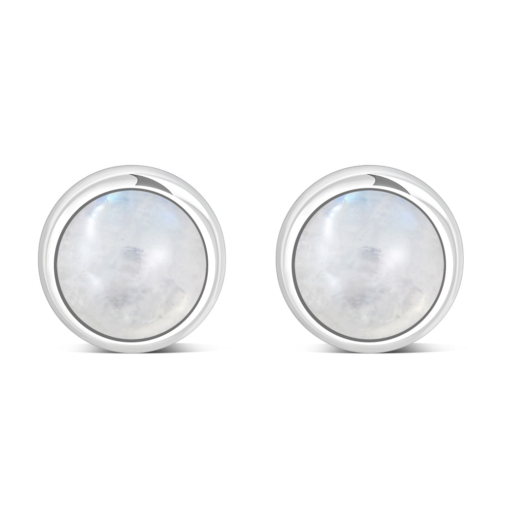 6.50mm | Rainbow Moonstone Round Silver Stud Earrings