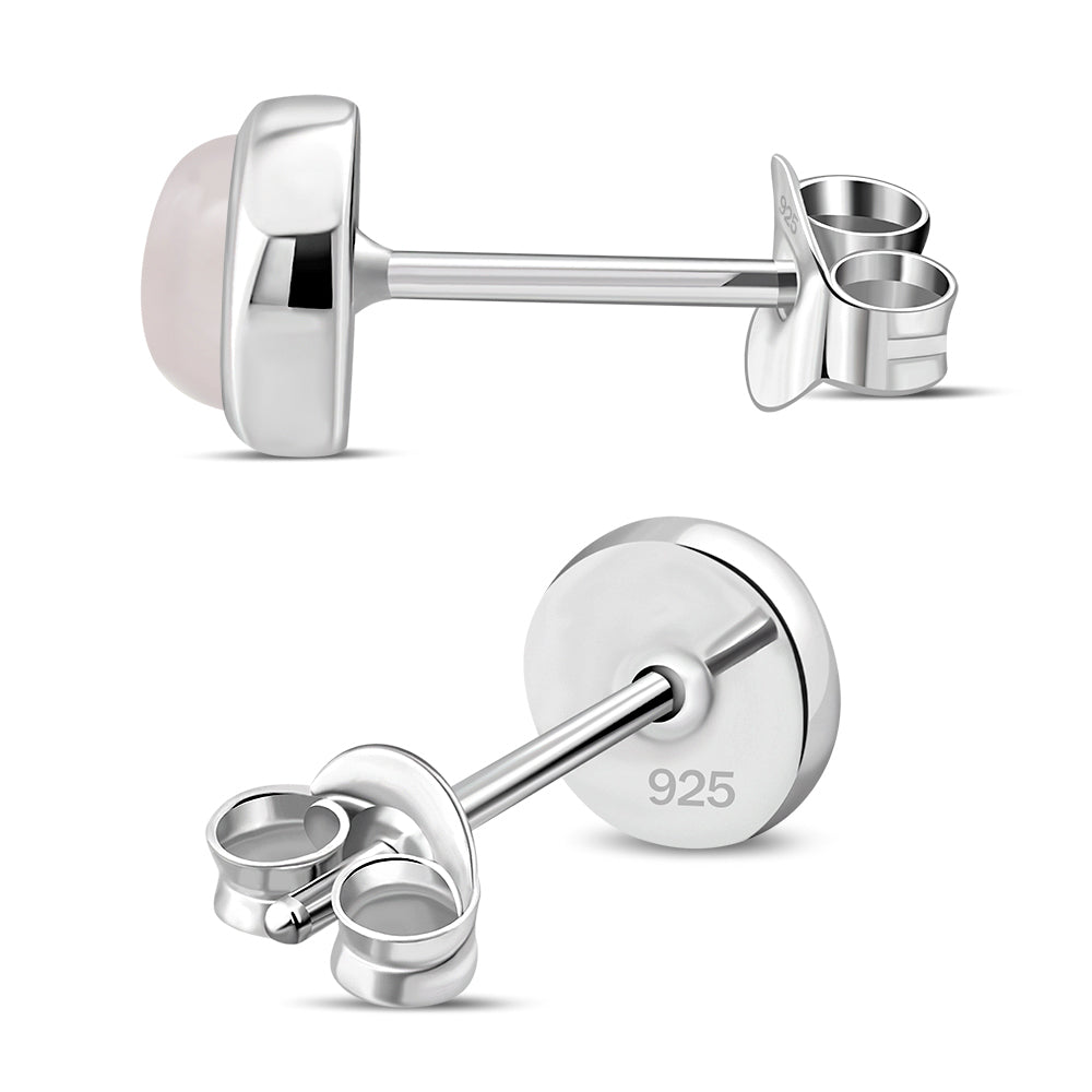 6.50mm | Rose Quartz Pink Stone Round Silver Stud Earrings