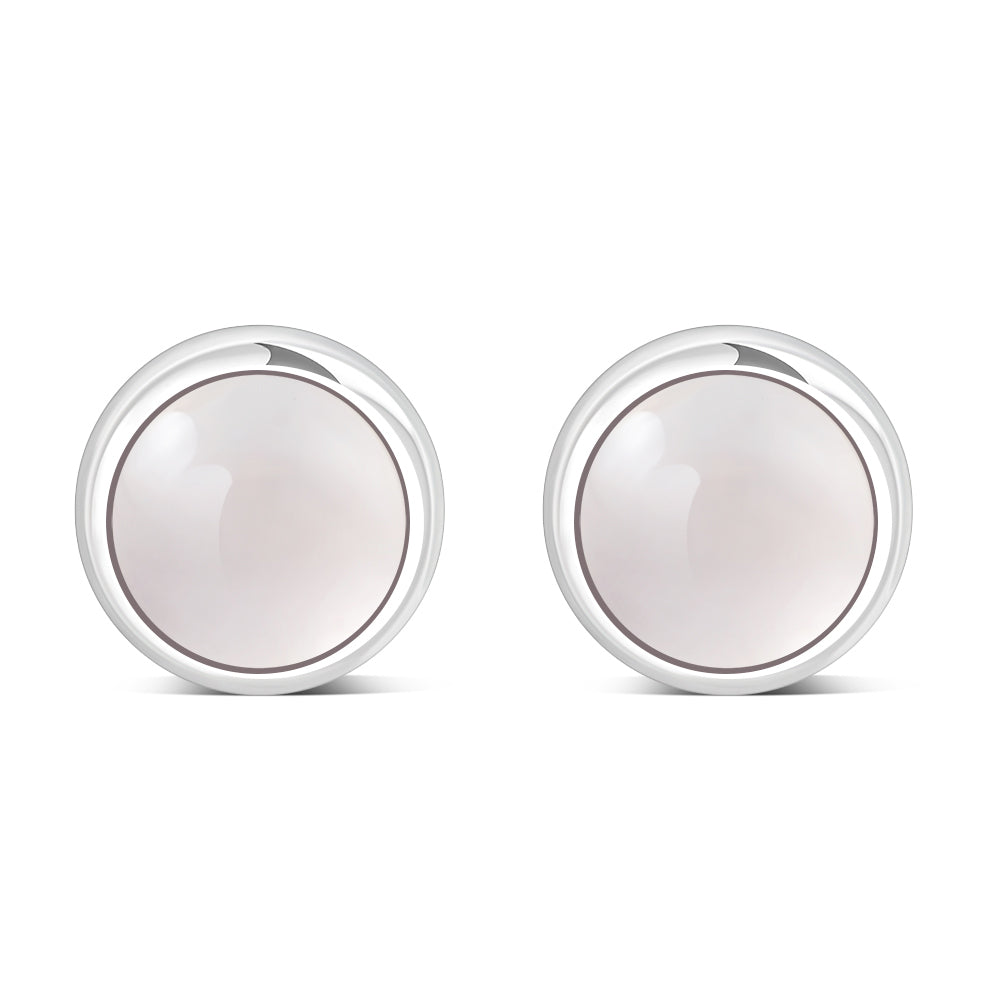 6.50mm | Rose Quartz Pink Stone Round Silver Stud Earrings