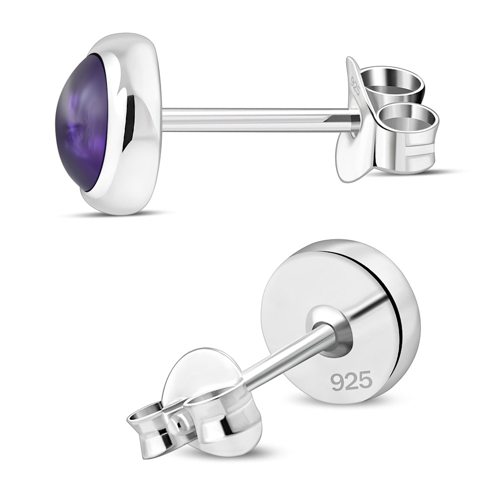7.50mm | Amethyst Stone Round Sterling Silver Stud Earrings