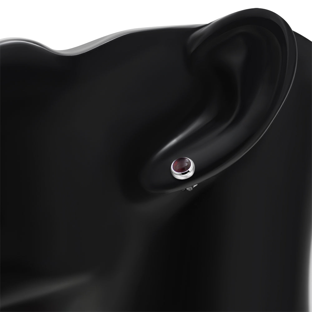7.50mm | Garnet Stone Round Silver Stud Earrings