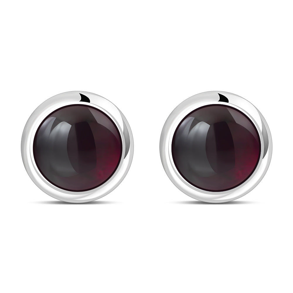 7.50mm | Garnet Stone Round Silver Stud Earrings