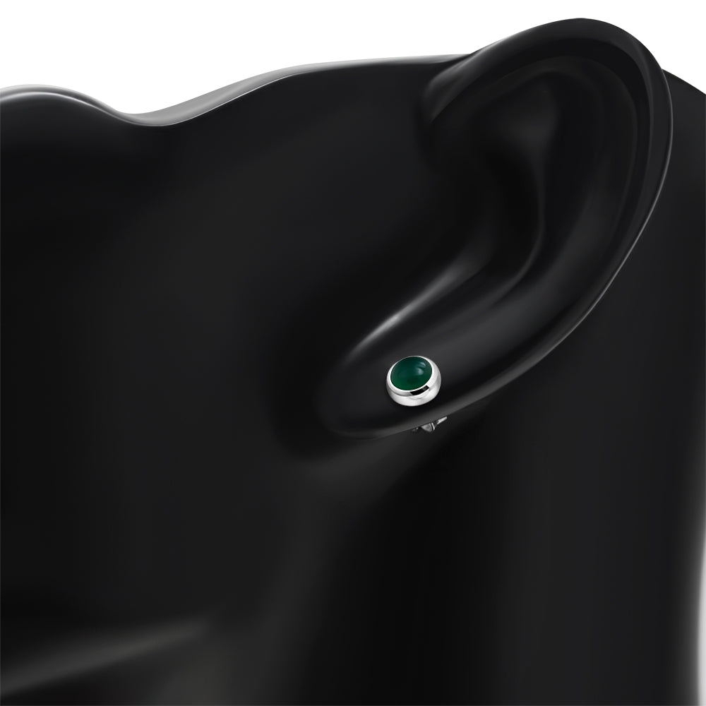 7.50mm | Green Agate Round Sterling Silver Stud Earrings