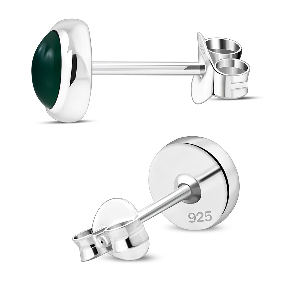 7.50mm | Green Agate Round Sterling Silver Stud Earrings