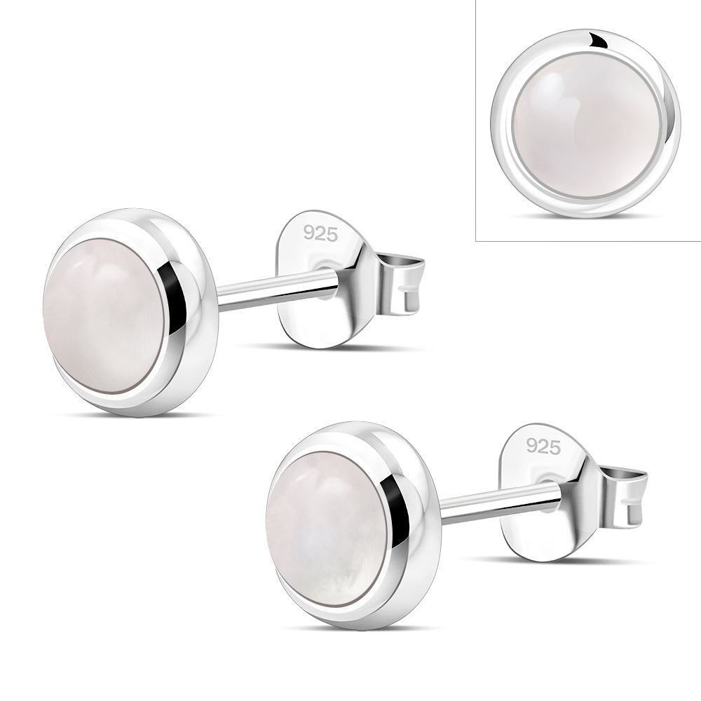 7.50mm | Rose Quartz Pink Stone Round Silver Stud Earrings