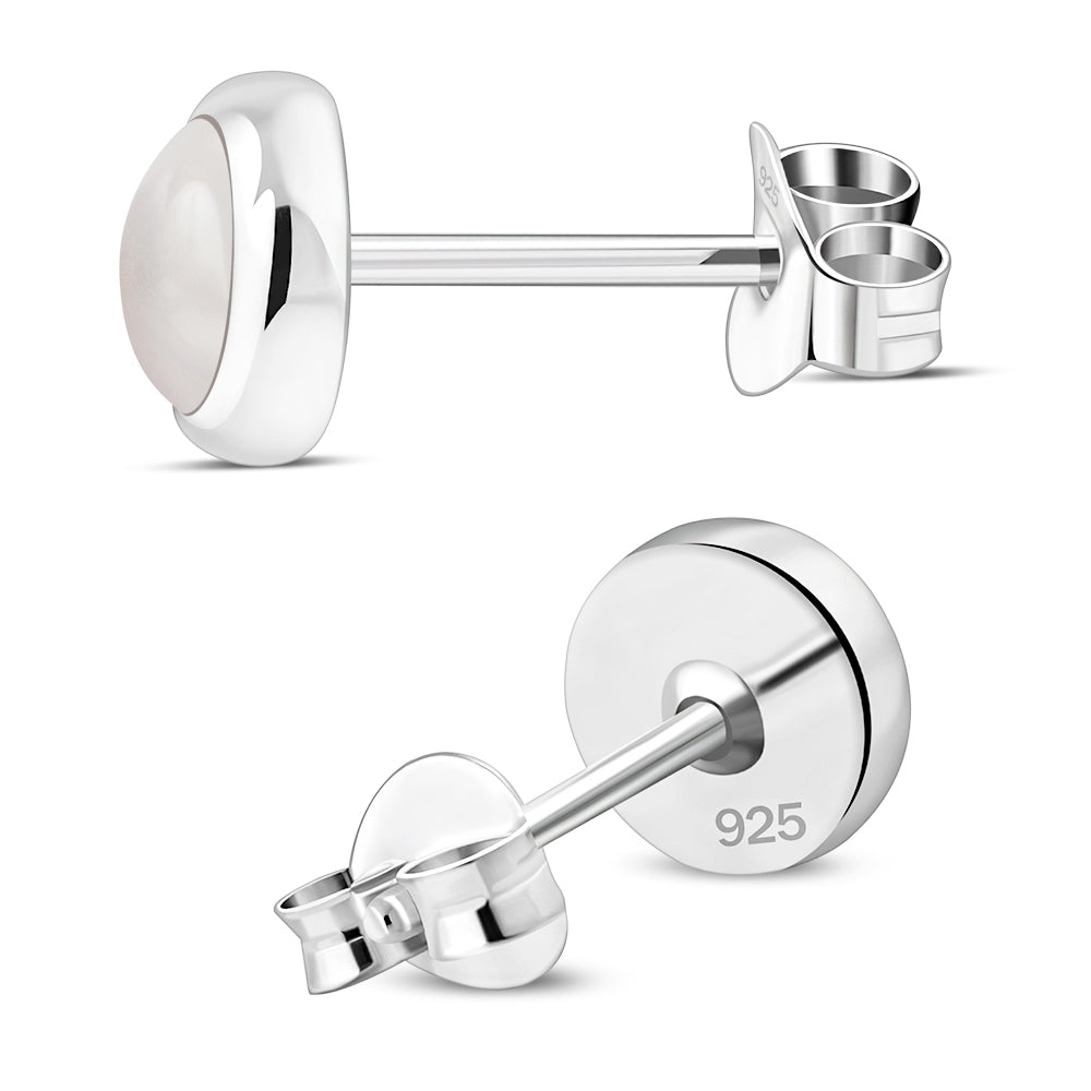 7.50mm | Rose Quartz Pink Stone Round Silver Stud Earrings