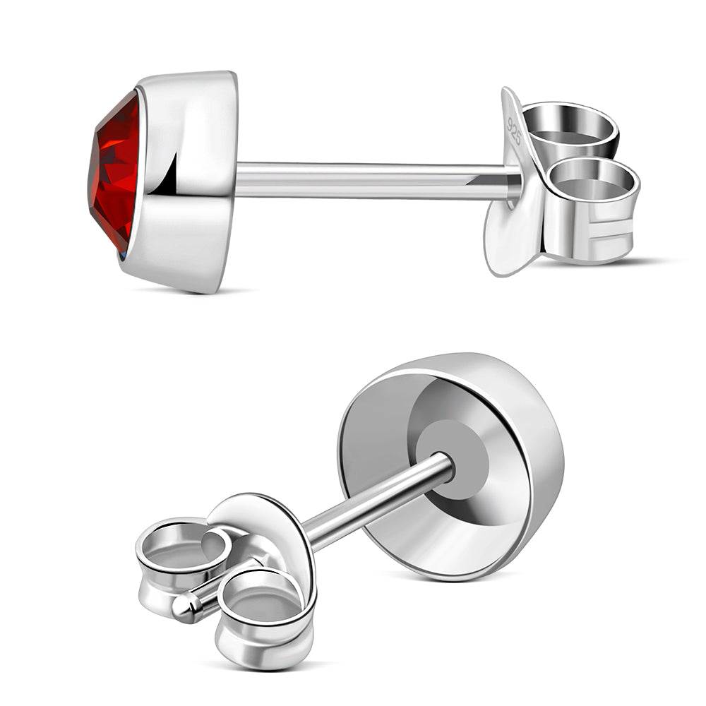 Garnet CZ Sterling Silver Stud Earrings