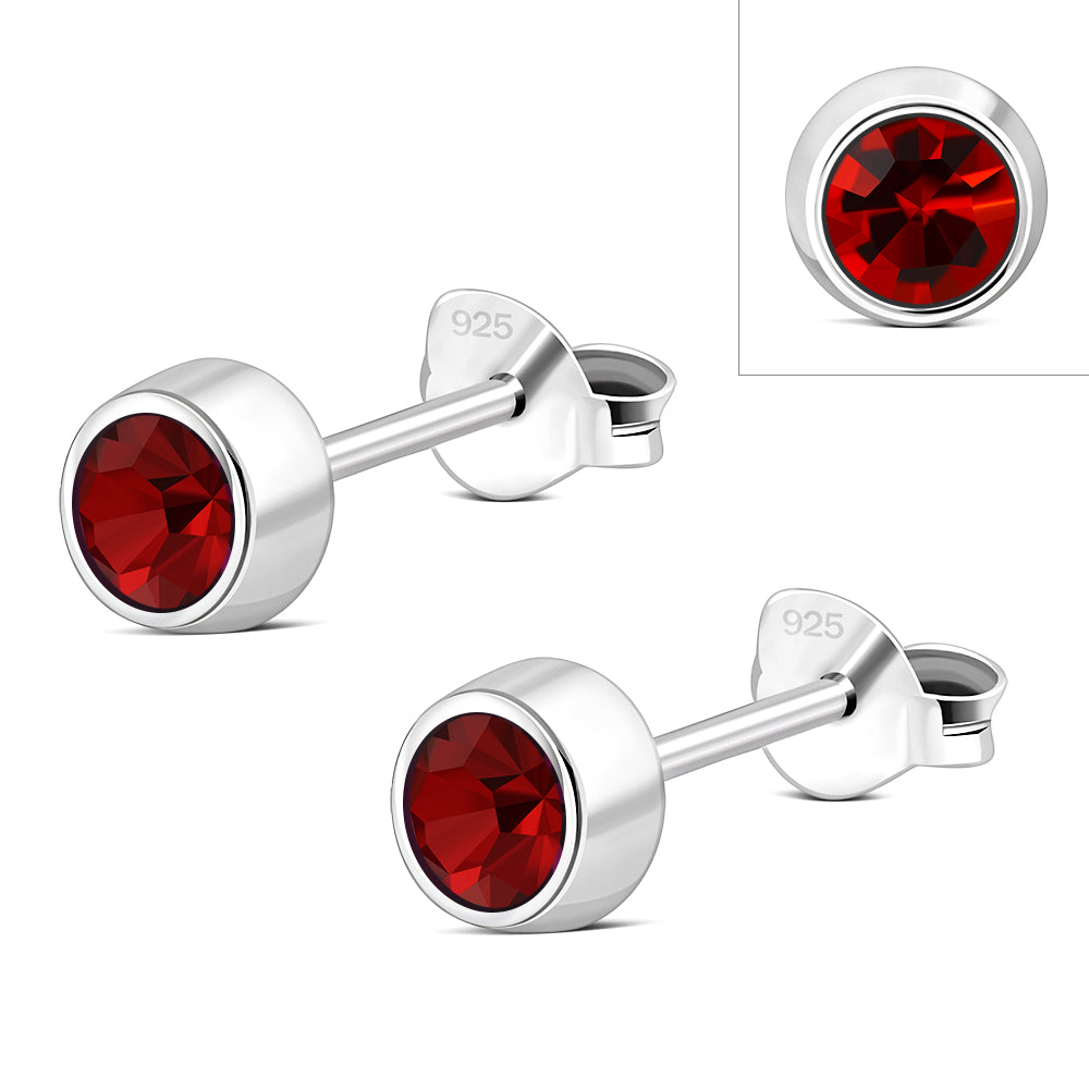 Garnet CZ Sterling Silver Stud Earrings