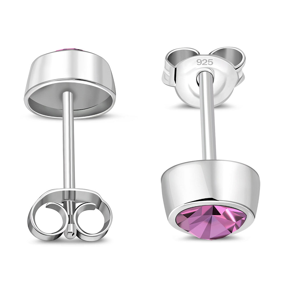 Pink Cubic Zirconia Sterling Silver Stud Earrings